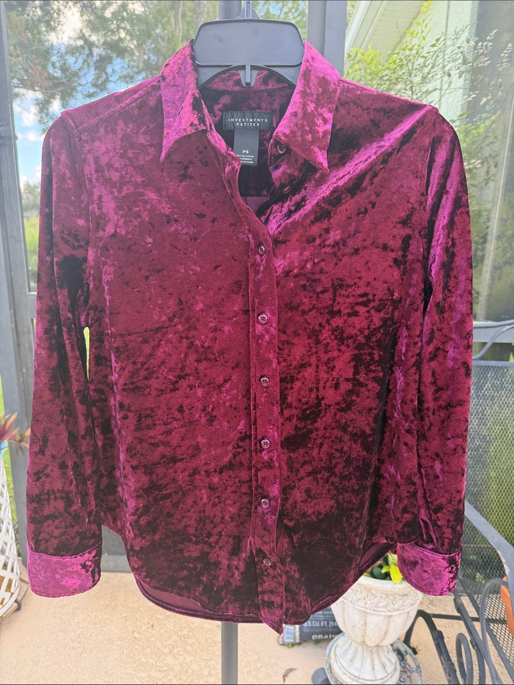 Investments crushed velvet Button-Down Shirt - Burgundy